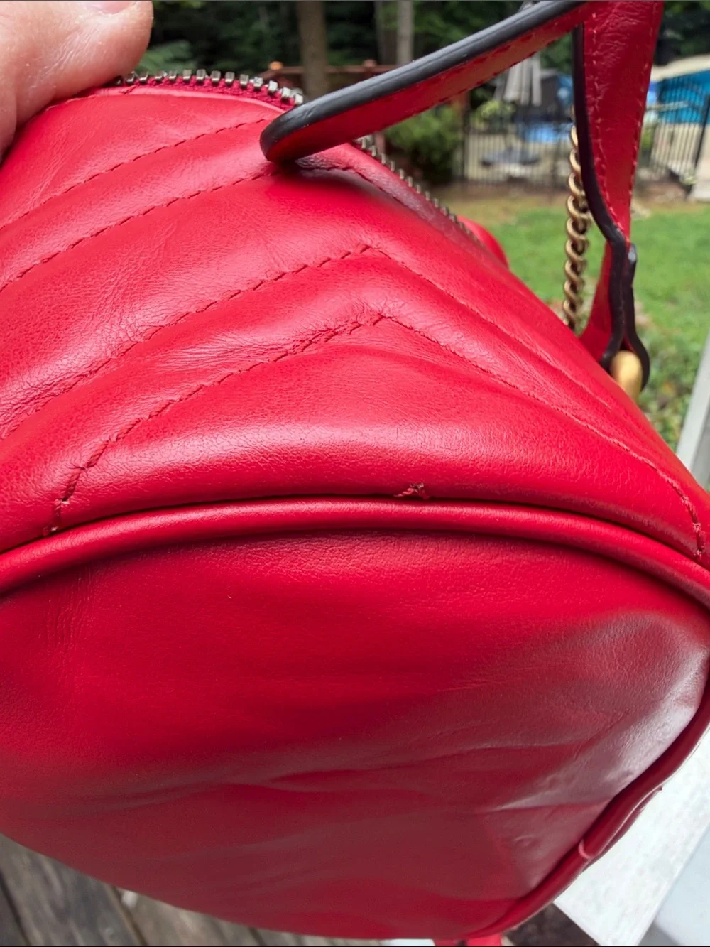 Gucci (Authenticated by Posh) Red Quilted GG Round Crossbody Backpack GUC